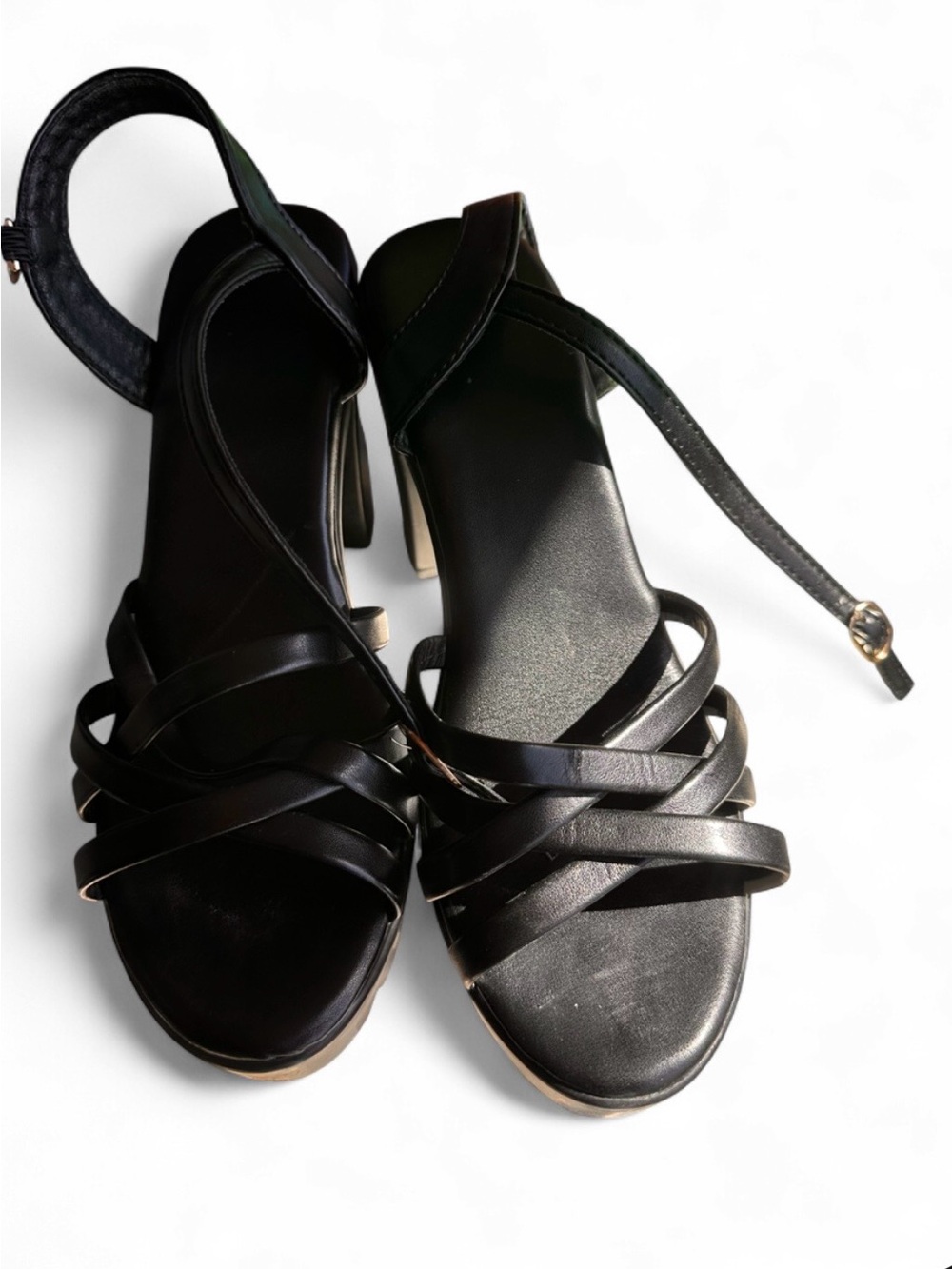 SHEIN Black Strappy Ankle Buckle Block Heels